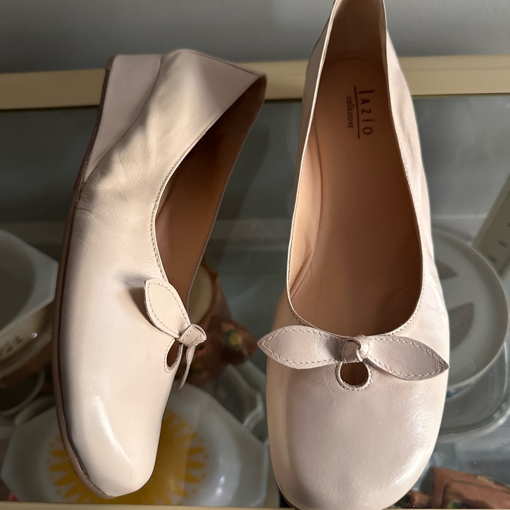 Lazio Collezione Shoes Bow Low Wedge Butter Soft Leather Flats Quiet Luxury 10
